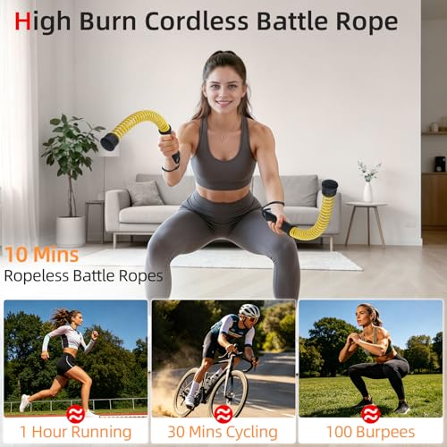 Abahub Weighted Ropeless Battle Rope, Portable Silent Cordless Battle Ropes, Space Saving Home Gym No Battle Ropes with Storage Bag, 2PCS Yellow - Set B - color: Yellow