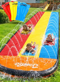 JAMBO Premium Triple Water Slide and 3 Bodyboards, 16Ft Heavy Duty Slip Splash and Slides-Advanced 3-Way Sprinkler System, Splash Pad Mat Backyard Summer Outdoor Water Toys n Long Slides for Kids - color: 16' Multicolor