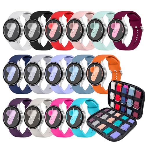 Sport Bands Compatible with Samsung Galaxy Watch 8 7 6 5 40mm 44mm Galaxy 6 Classic 47mm 43mm 8 Classic 46mm Bands Silicone Watch Bands&Storage Organizer for Women Men - size: 15 Pack-Galaxy 7/6/5/4/6 4 Classic/5 Pro