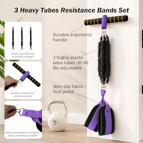Resistance Bands with Handles, 6-Tube Elastic Pedal Resistance Band for Working Out, Durable Natural Rubber Exercise Bands, Multifunction Exercise Equipment for Abdomen, Waist, Arm, Leg Stretching - color: Upgraded-Purple