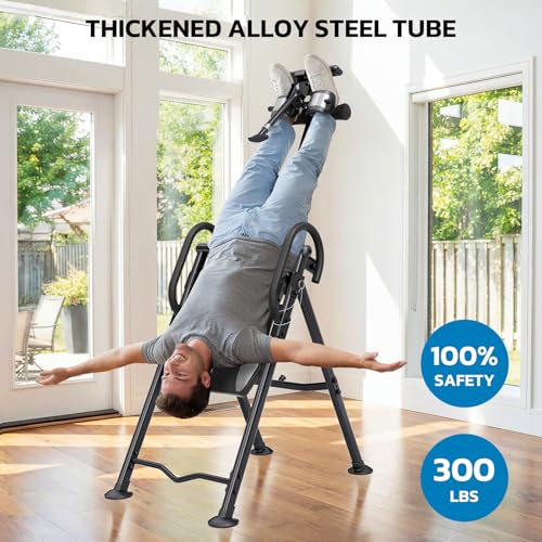 YOLEO Gravity Inversion Table for Back Pain Relief 2026 New Inversion Table w/Lumbar Support Easy to Assemble Back Stretcher Machine 300 lbs - color: Grey