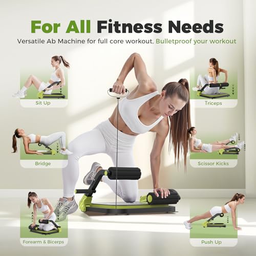 Ab Machine,Sit Up Exercise Equipment& Core Machine,Adjustable Ab Trainer with 3 Resistance Levels and Removable Auxiliary Handle,perfect for home workouts and those looking to lose weight - color: Green