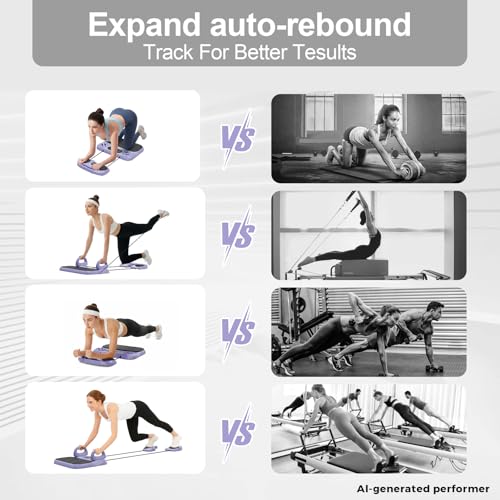 Multifuncional Pilates Board & Push Up System with Timer, Ab Wheel & Core Sliders, Portable Home Gym Kit with Resistance Ropes & Plank Support, Full Body Workout for Women & Men (Simulates Reformer)
