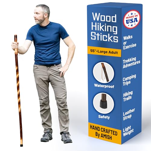 Handmade Wooden Walking Cane for Men Women Seniors with Genuine Leather Wrist Strap for Hiking, Walking and Outdoor Trekking - Made in USA - size: 55" - Large Adult, style: Twistik