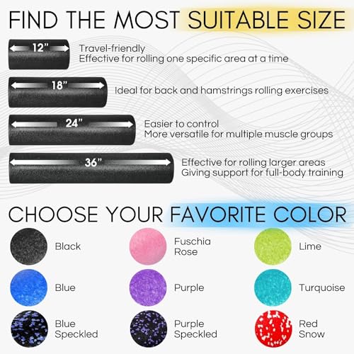 Yes4All High-Density EPP Round Back Roller Foam, Exercise Foam Roller for Yoga, & Pilates, Multiple Sizes and Colours, Purple - 24 inches - color: Purple, size: 24-inch (Pack of 1)