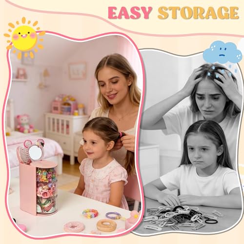 Azurphoric Hair Accessories Organizer with Hair Brush Holder, Rotatable Makeup Brush Holder for Necklaces, Earring, Bracelet, Ring, Makeup Brushes, Hair Clip and Hair Accessories (Pink, 3-Layer) - color: Pink, size: 3-Layer