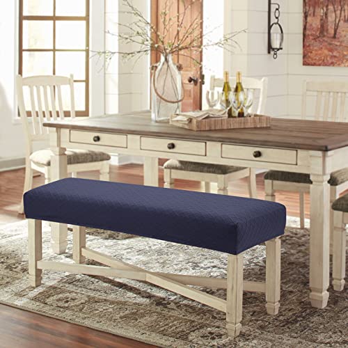 Fuloon Stretch Jacquard Dining Bench Cover - Anti-Dust Removable Bench Slipcover Washable Seat Cushion Protector for Bedroom, Kitchen, Hotel, Banquet (Navy Blue) - color: Navy Blue