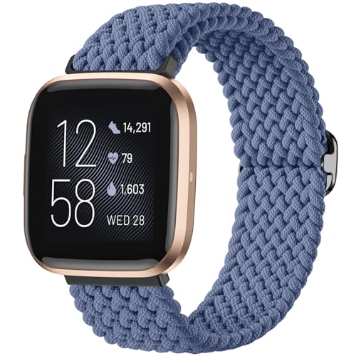 Maledan Braided Solo Loop Compatible with Fitbit Versa 2 & Fitbit Versa for Women Men, Breathable Stretchy Bracelet Replacement Bands for Fitbit Versa/Versa 2/ Versa Lite/Versa SE Straps, Blue Gray - color: 3-Blue Gray