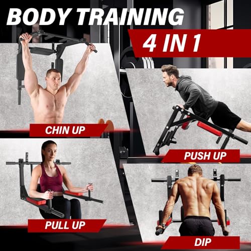 Multifunctional Wall Mounted Pull Up Bar, Pull Up Dip Station for Indoor Home Gym Workout, Heavy Duty Steel Supports up to 440 LBS - style: type E