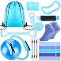 RoundFunny Pilates Ring Circle Set 18 Pcs Exercise Equipment Accessories for Women Workouts Pilates Ball Stretching Strap Magic Circle Yoga Ring Gym Back Bag Resistance Band Anti Slip Socks - color: Blue