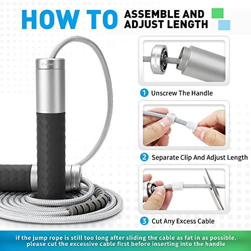 Weighted Jump Rope for Men, Women (1.5LB) - Alloy Steel Handles, Speed Skipping Rope, Gym,Indoor/Outdoor - Fitness, Workout, Boxing - Solid PVC & Cotton Rope - color: Silver-Grey