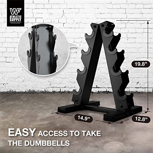 WF Athletic Supply Rubber Encased Hex Dumbbells with Rubber Grip Contoured Handle for Muscle Toning, Strength Building & Full Body Workout - color: q. 5LB, 10LB, 15LB and 20LB Pair w/ 4-Ter Rack