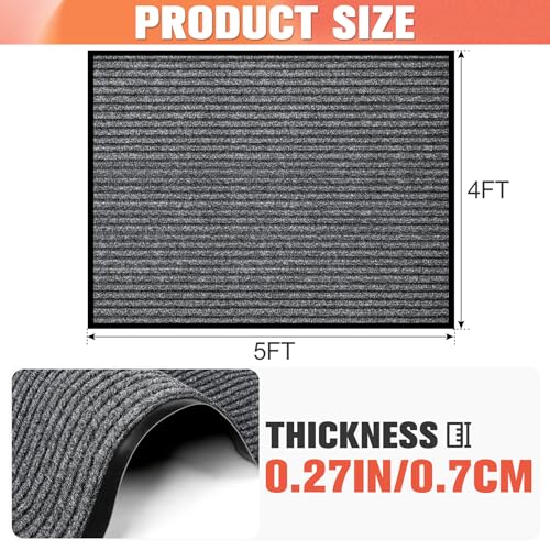 MYFAMIREA Commercial Floor Mat 4' x 5' Extra Large Front Door Industrial Rug Heavy Duty Brush Step Entrance Mat Weather Utility Rug with Non Slip Rubber Backing Low Profile for Entryway, Charcoal Grey - size: 4 x 5 Feet