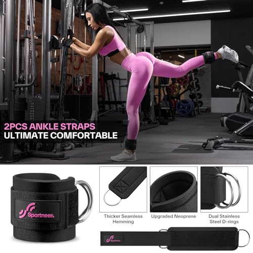 Sportneer Barbell Pad Set: 10 Pcs Squat Pad for Hip Thrusts, Lunges, Leg Day, Standard Olympic Bars with 2 Ankle Straps, 2 Lifting Straps, 3 Resistance Bands, Barbell Pad, Workout Poster and Carry Bag