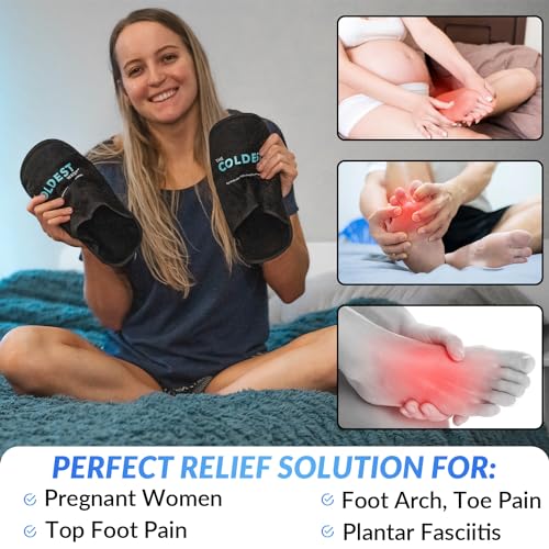 THE COLDEST WATER Ice Pack Slippers - Reusable Gel Ice Packs Slippers for Arthritis Feet/Plantar Fasciitis/Foot Injuries/Chemo/Swelling & More - Hot/Cold Therapy Foot Wraps for Pain Relief (2 Pack)