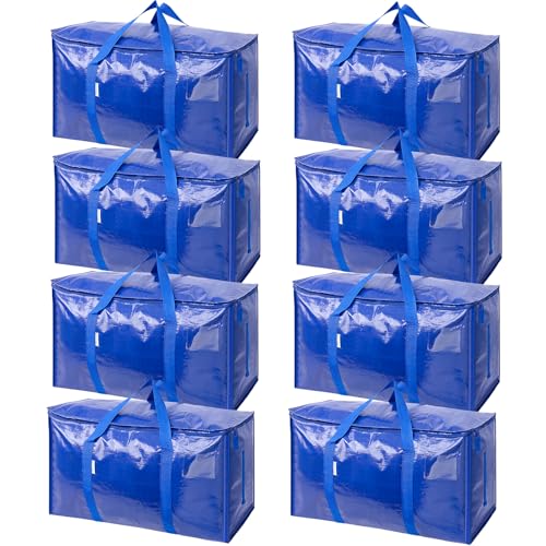 TICONN 8 Pack Extra Large Moving Bags with Zippers & Carrying Handles, Heavy-Duty Storage Tote Moving Boxes for Space Saving (8 PK, 30 Gallon) - color: Blue-30 Gallon, size: 8 Pack
