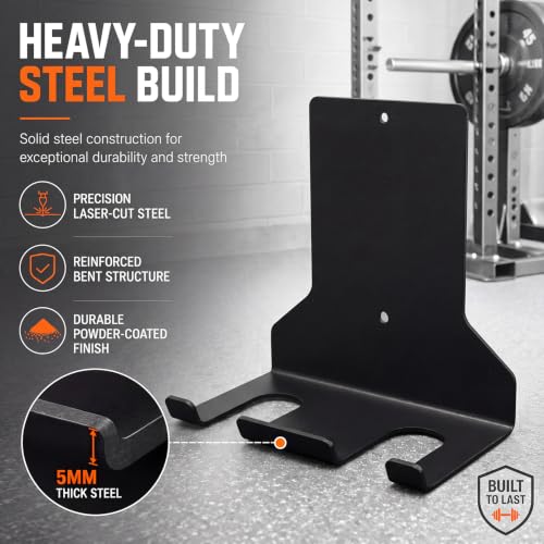 Hicarer Wall Mounted Alloy Steel Barbell Hanger Max Load up to 150 Lbs Heavy Duty Garage Gym Bar Vertical Wall Rack 2 Bar Holder for Commercial Gym or Home Space Saving, Black