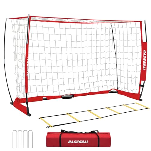 BaseGoal Soccer Goal,Soccer Net,Soccer Goals for Backyard,with Bow Frame,Collapsible Metal Base and Agility Ladder - style: 6X4 FT