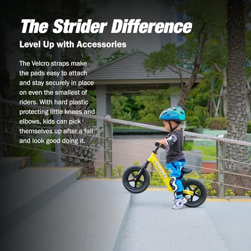 Strider Elbow & Knee Pads, Black - Easy to Attach - Durable & Washable - For Kids 18 Months to 5 Years Old | Durable Gear, Easy-to-Wash, Comfortable and Protective, Fits Kids Learning to Ride, Hard Outer Shell and Secure Straps