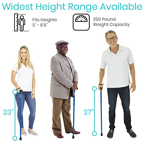 Vive Folding Cane - Foldable Walking Cane for Men, Women - Fold-up, Collapsible, Lightweight, Adjustable, Portable Hand Walking Stick - Balancing Mobility Aid - Sleek, Comfortable - color: Blue