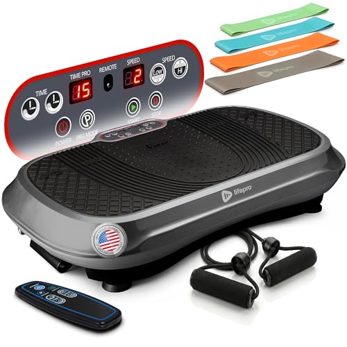Lifepro Waver Vibration Plate Exercise Machine – High-Intensity Vibration Plate for Lymphatic Drainage – Full-Body Workout Vibrating Platform with Loop Bands – Fitness Equipment for Strength & Toning - color: Gray