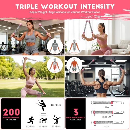 Adjustable Weights Cordless Battle Ropes,Portable Ropeless Battle Ropes for Home Gym with Storage Bag, Weighted Exercise Equipment for Low-Impact Workout, Strength & HIIT, for Men & Women - color: Pink