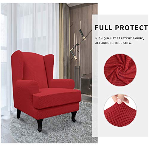 Easy-Going Stretch Wingback Chair Sofa Slipcover 2-Piece Sofa Cover Furniture Protector Couch Soft with Elastic Bottom, Spandex Jacquard Fabric Small Checks, Christmas Red - color: Christmas Red