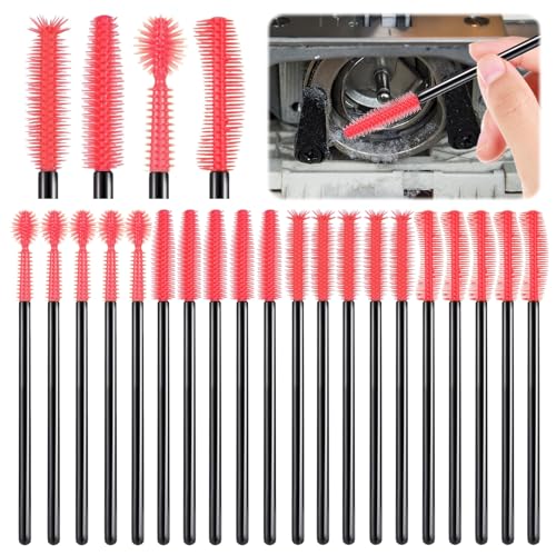 Sewing Machine Cleaning Brushes - 20 PCS Reusable Silicone Dense Bristles Clean Brush for Internal and Spool Area - color: Rose Red
