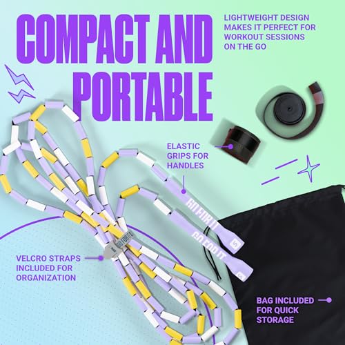 Sportbit Custom-Fit Beaded Jump Rope – Adjustable Length for Kids & Adults, Men & Women – Durable Fitness Rope for Gym & Home - color: Purple / Yellow / White