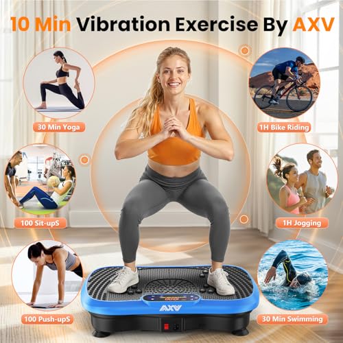 AXV Vibration Plate Fitness Platform Exercise Machine Vibrating Shaking Full Body Shaker Workout Vibrate Stand Shake Board Sport for Weight Loss Fat Burner for Gym Home Office - color: SLIM.BLUE