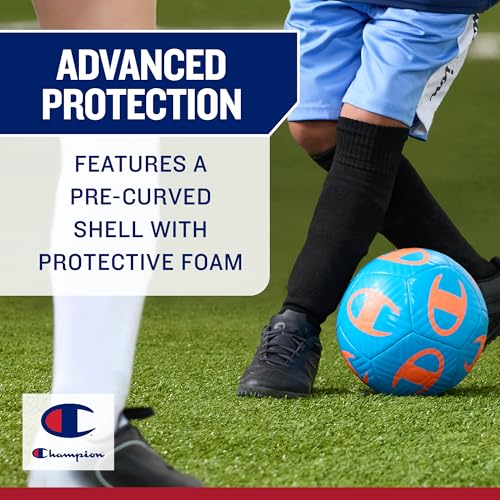 Champion Defender Elite Youth Soccer Shin Guards, Slip-in Curved Plastic Plate and EVA Foam Interior for a Contoured Fit, for Boys/Girls Soccer Game - size: Large-X-Large