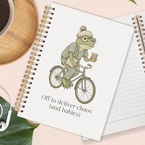 OJMFHEGEE Labor and Delivery Nurse Gifts Spiral Notebook 5.5x8.3 in, L&D NICU Nurse Gifts, Off to Deliver Chaos and Babies Funny Medical Obgyn Frog Hardcover Notebook Journal for Women Coworkers - color: Funny Medical Obgyn Frog