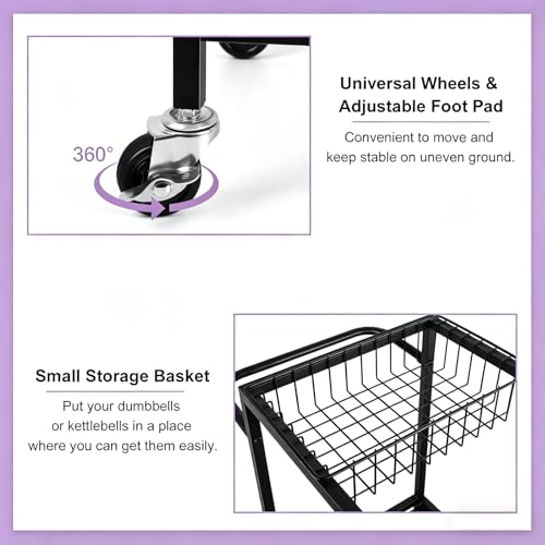 Workout Equipment Storage Rack Metal Yoga Mat Storage Rack, Weight Cart Home Gym Storage Rack with Wheels for Dumbbells, Yoga Mats, Kettlebells, Foam Rollers - color: Black