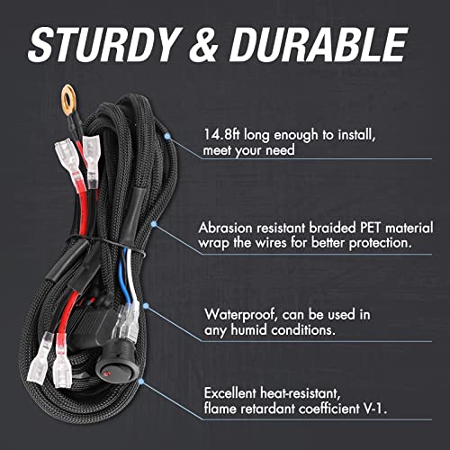 Wiring Harness 2 Lead, ACEC SHOP Light Bar Wiring Harness 12V 40A Rocker Switch Relay Fuse Nylon Wiring Harness Kit for Light Bars Work Lights Fog Lights Rock Lights for Truck UTV ATV Car Boat - style: 2 Lead