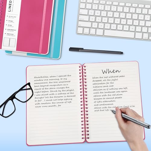 Lined Spiral Journal Notebook with 160 Pages, 8×5.7in, A5 Spiral Notebook, Journaling Notebooks for Work, School, Women, Men, College Ruled Spiral Notebook, Hardcover Leather Journals, Deeppink - color: Raspberry White, size: A5
