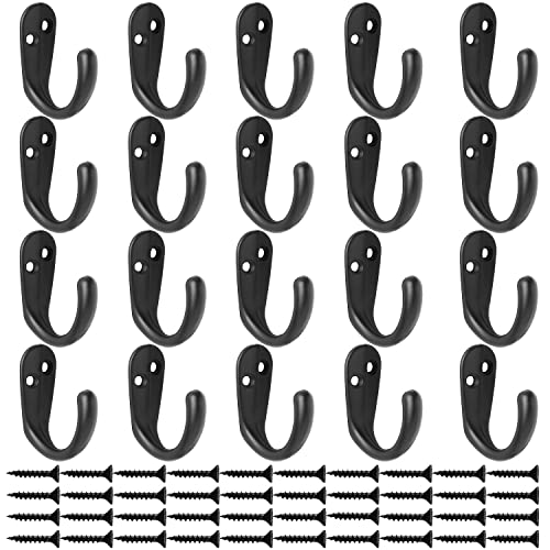 IBosins 20PCS Coat Hooks Wall Mounted Single Prong Robe Hook for Hanging Towel Hooks with 40 Screws for Bags, Hat, Cap, Scarf, Cup - color: 20 Pcs Black