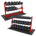 WF Athletic Supply Rubber Coated Hex Dumbbell Set, Multiple Choices Available - Dumbbells with Rack Stand and Mat, or Dumbbells Only (200/550/1200/2100/3000 LB) - color: i. 5 - 100LB w/ 3-tier RED Rack and Mat