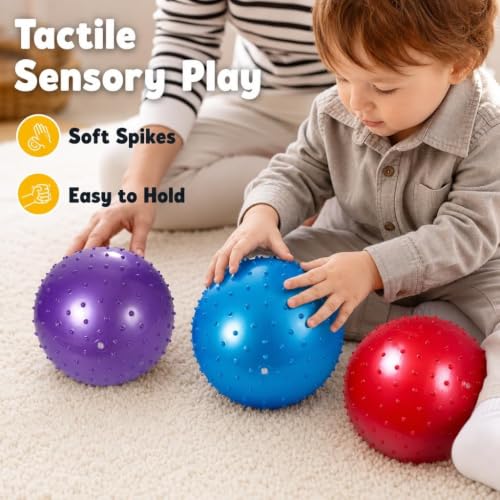 Bedwina Mini Knobby Balls - Bulk 5 Inch Sensory Balls and Spiky Massage Stress Balls with Pump, Fun Bouncy Ball Party Favors - style: 12-Pcs