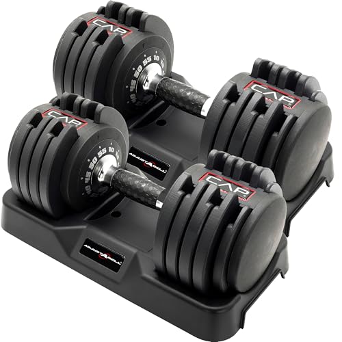 CAP ADJUSTABELL Adjustable Dumbbell Set, Premium Quick Select Adjustable Weights for Strength Training, Singles & Pairs, 12.5 LB, 25 LB & 55 LB, Round & Hex Dumbbells, Multiple Grip Handle Options - size: 55 lb - Honeycomb Chrome and Black Handle, style: