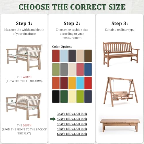 Premium Outdoor Bench Cushions for Patio Furniture 3.5inches Memory Foam Bench Cushion Waterproof Fade Resistant Porch Swing Cushions with Straps 42×18 Inch Green - color: Green, size: 42'' x 18'' x 3.5''