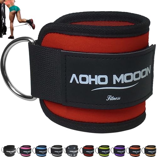AOHO MOOON Ankle Strap (1 Pieces) for Cable Machine Women - Gym Workout Leg Strap, Premium Padding Ankle Cuffs, Glute Kickback Exercises Equipment, Pulley Attachment, One Size Fit All - color: Red