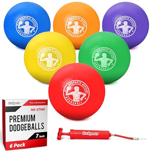 GoSports Inflatable Dodgeballs - Choose 5 Inch or 7 Inch No Sting Balls - Set of 6 Includes Ball Pump & Mesh Bag - color: 7" Balls 6 Pack - Multicolor