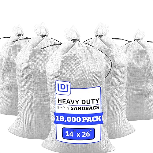 DURASACK Heavy Duty Sandbags with Ties, 14x26, Empty, White, 18000 Count | Woven Polypropylene Sandbags for Flood Control with 1600 Hours of UV Protection, 50 lbs Capacity - color: White, size: 18,000 Sandbags