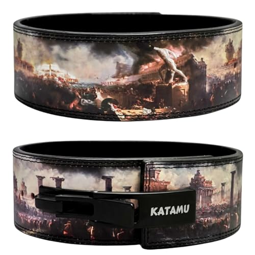 Katamu USPA & IPL Approved Premium Leather Lever Belt — 10mm and 13mm | Powerlifting Belt for Men and Women, Steel Lever Buckle, 4 Inch Wide Back Support for Deadlifts and Squats - color: Fall of Rome, size: Small - 13mm