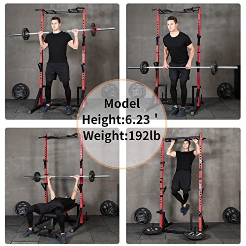 CANPA Multifunction Power Rack with Pull up Bar, Heavy Capacity and Adjustable Squat Stand Rack for Home Gym Equipment, Power Rack Cage - color: Red