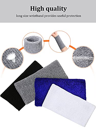 Sumind 8 Pieces 6 Inch Wrist Sweatband Sports Wristbands Tennis Elastic Athletic Wristband for Men and Women Wide Wrist Protection Band Long Size for Basketball Running - color: Black, White, Dark Grey, Blue