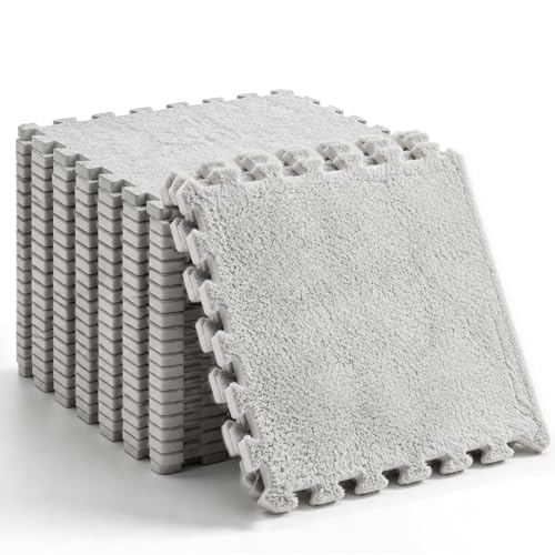 24 Pack EVA Interlocking Foam Floor Tiles, 11.8"x11.8"x0.4" Protective Gym Flooring Mats, Non-Slip Puzzle Exercise Mat for Home Gym, Garage, Playroom, Aerobic Bike - color: Fur Plush