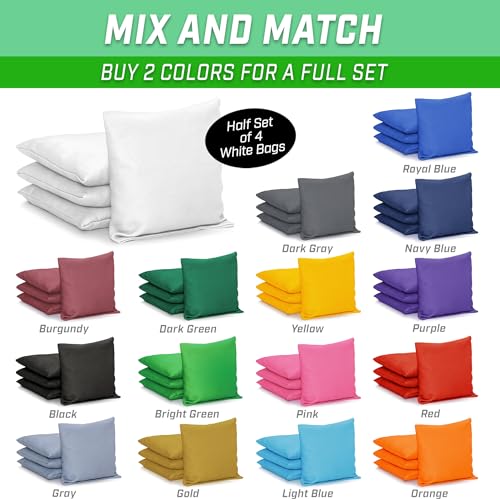 GoSports Classic Cornhole Bean Bags Set of 4-16 Colors Available - Regulation All Weather, Mix and Match - color: White