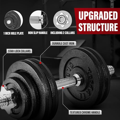 Yes4All Old School Adjustable Dumbbell Set with Weight Plates, Star Lock Collars/Connector, 40lbs to 200lbs Adjustable Weight Plates Set - color: A. 40LB or 20LB Pair - Black