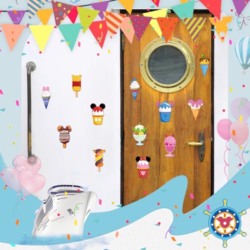 RiVolTa Mouse Cruise Door Magnets - 12 Pcs Summer Ice Cream Cute Ship Cabin Magnetic Stickers Funny Mice Decorations Garage Stateroom Accessories for Holiday Carnival Party Locker Refrigerator Decor - color: Ice Cream